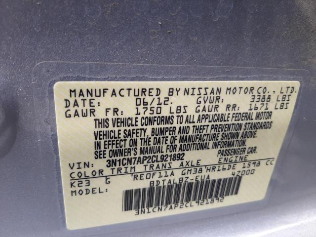 Photo 10 from auction – 2012 NISSAN VERSA S with VIN 3N1CN7AP2CL921892
