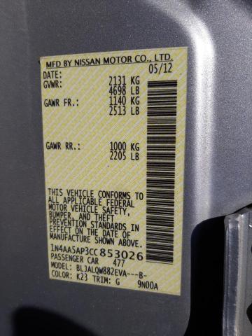 Photo 10 from auction – 2012 NISSAN MAXIMA S with VIN 1N4AA5AP3CC853026