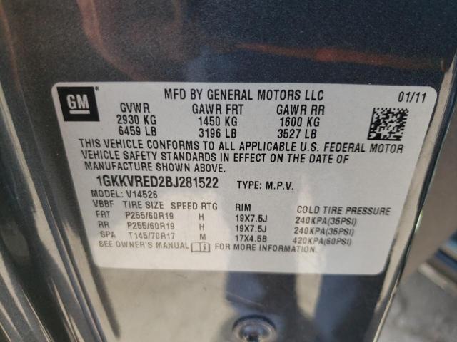 Photo 10 from auction – 2011 GMC ACADIA SLT with VIN 1GKKVRED2BJ281522