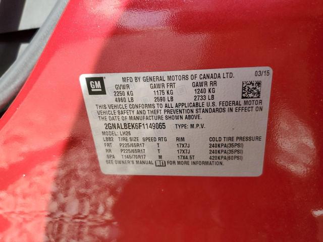 Photo 10 from auction – 2015 CHEVROLET EQUINOX LT with VIN 2GNALBEK6F1149065