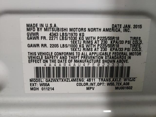 Photo 10 from auction – 2015 MITSUBISHI OUTLANDER with VIN 4A4AR4AU4FE022333