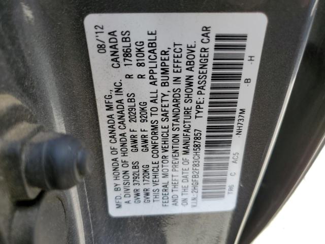 Photo 10 from auction – 2012 HONDA CIVIC EX with VIN 2HGFB2F83CH587857