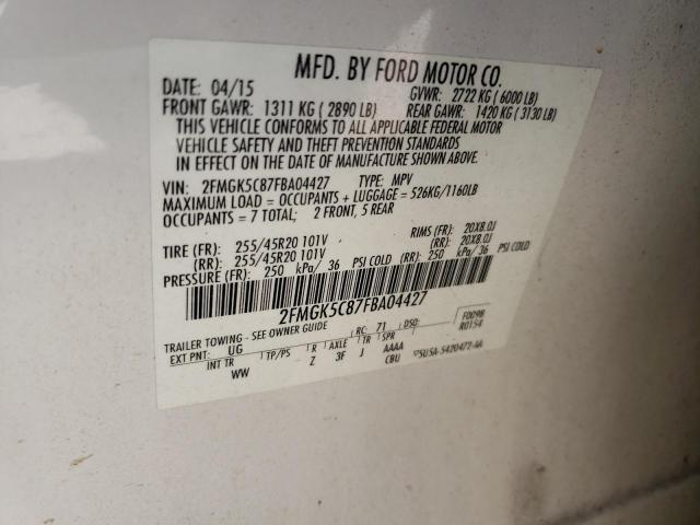 Photo 10 from auction – 2015 FORD FLEX SEL with VIN 2FMGK5C87FBA04427