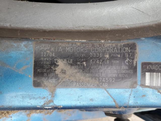 Photo 10 from auction – 2005 KIA RIO with VIN KNADC125X56374592