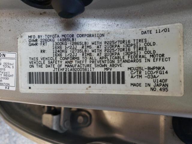 Photo 10 from auction – 2002 TOYOTA HIGHLANDER with VIN JTEHF21A920056117