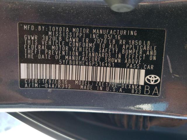 Photo 10 from auction – 2016 TOYOTA COROLLA L with VIN 5YFBURHE4GP516461