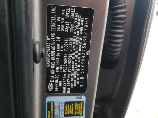Photo 10 from auction – 2011 KIA SORENTO EX with VIN 5XYKU4A25BG027907