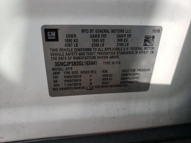 Photo 10 from auction – 2016 CHEVROLET TRAX 1LT with VIN 3GNCJPSB2GL183441