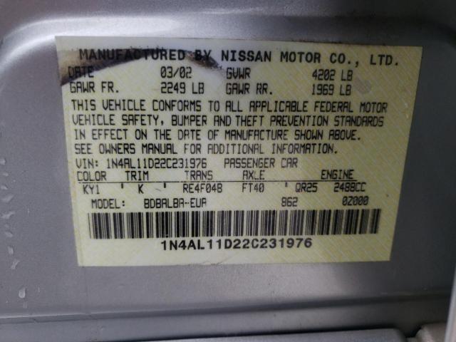 Photo 10 from auction – 2002 NISSAN ALTIMA BAS with VIN 1N4AL11D22C231976