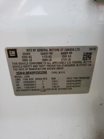 Photo 10 from auction – 2015 CHEVROLET EQUINOX LT with VIN 2GNALBEK8F6353286