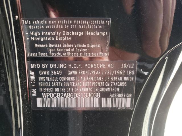 Photo 10 from auction – 2013 PORSCHE BOXSTER S with VIN WP0CB2A86DS133038