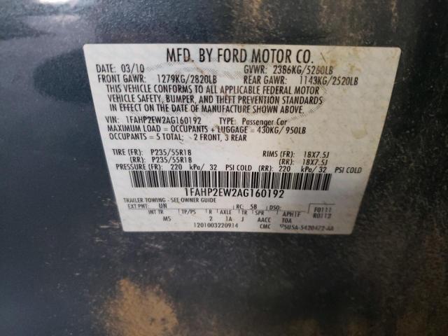 Photo 10 from auction – 2010 FORD TAURUS with VIN 1FAHP2EW2AG160192