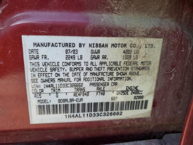 Photo 10 from auction – 2003 NISSAN ALTIMA BAS with VIN 1N4AL11D33C326662