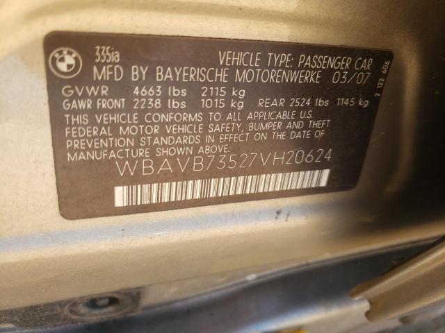 Photo 10 from auction – 2007 BMW 335 I with VIN WBAVB73527VH20624