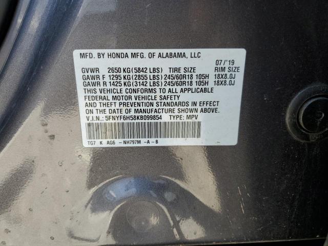 Photo 10 from auction – 2019 HONDA PILOT EXL with VIN 5FNYF6H58KB099854