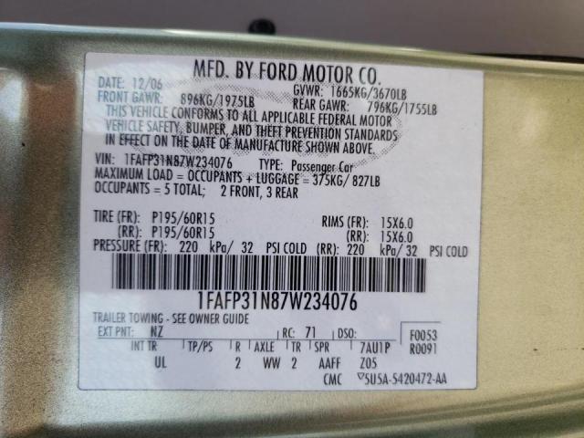 Photo 10 from auction – 2007 FORD FOCUS ZX3 with VIN 1FAFP31N87W234076