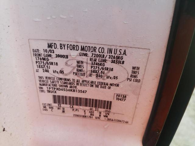 Photo 10 from auction – 2004 FORD F150 with VIN 1FTPX04534KB13547