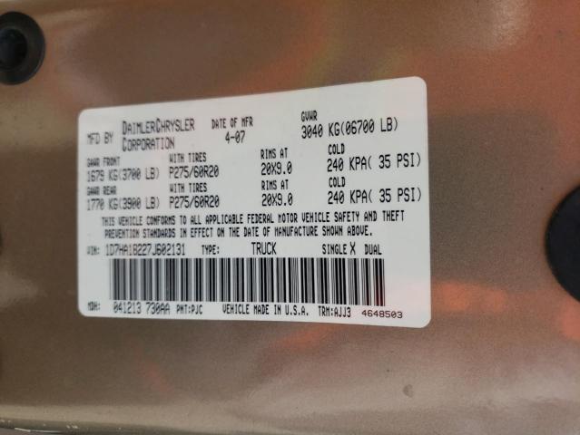 Photo 10 from auction – 2007 DODGE RAM 1500 S with VIN 1D7HA18227J602131