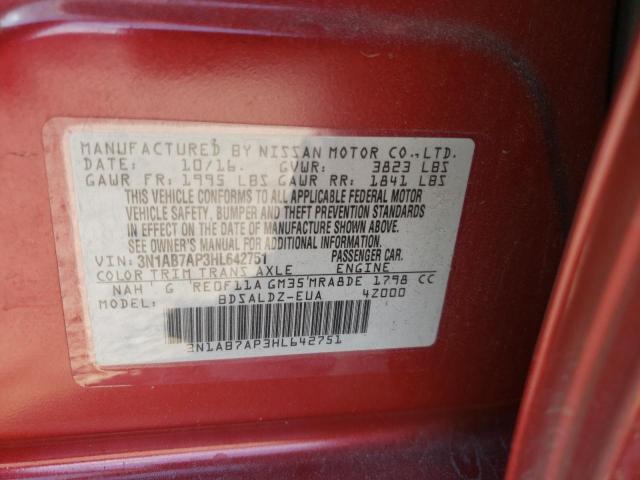 Photo 10 from auction – 2017 NISSAN SENTRA S with VIN 3N1AB7AP3HL642751