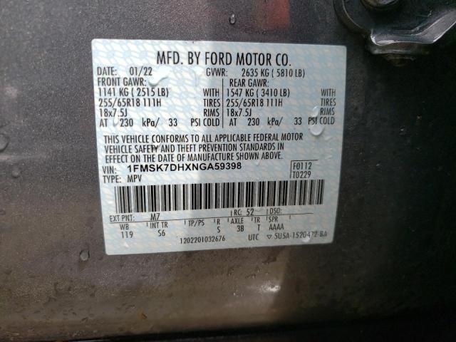 Photo 10 from auction – 2022 FORD EXPLORER X with VIN 1FMSK7DHXNGA59398