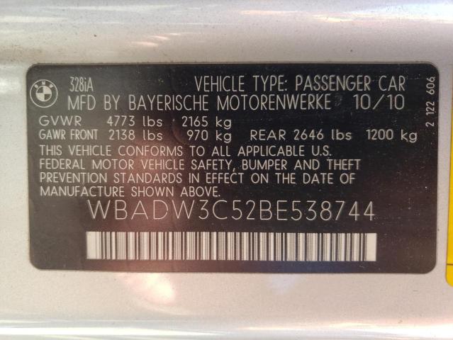 Photo 10 from auction – 2011 BMW 328 I with VIN WBADW3C52BE538744