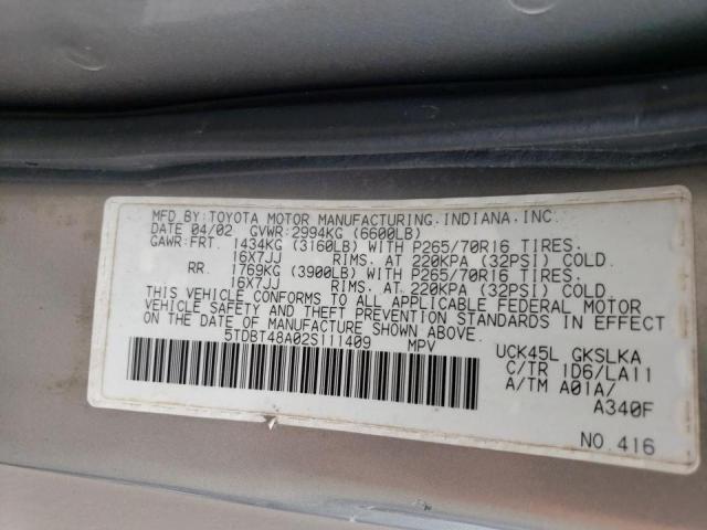 Photo 10 from auction – 2002 TOYOTA SEQUOIA LI with VIN 5TDBT48A02S111409