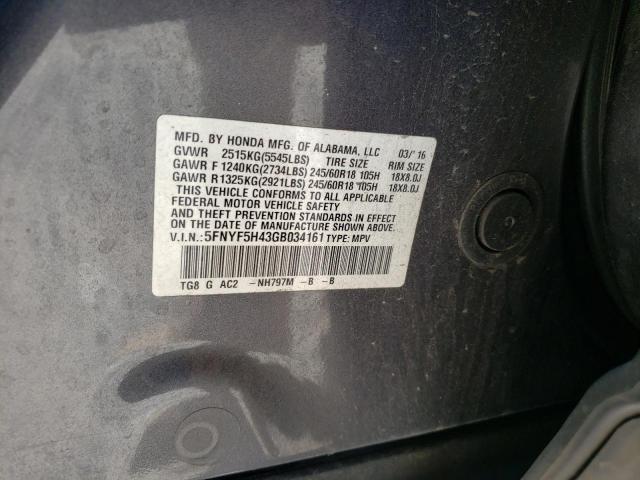Photo 10 from auction – 2016 HONDA PILOT EX with VIN 5FNYF5H43GB034161