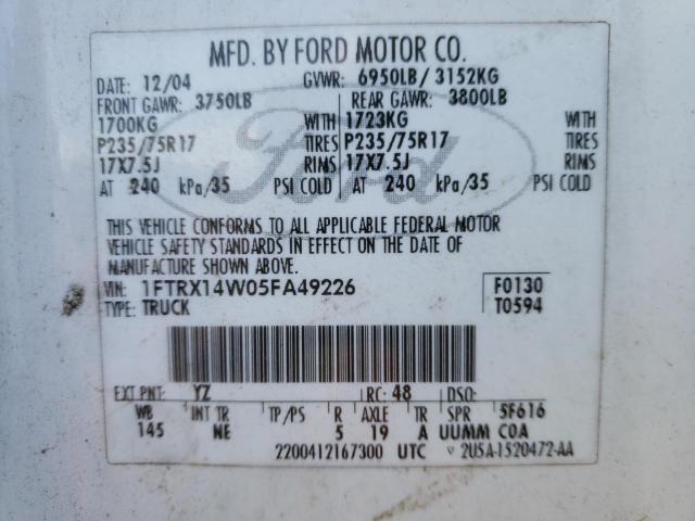 Photo 10 from auction – 2005 FORD F150 with VIN 1FTRX14W05FA49226