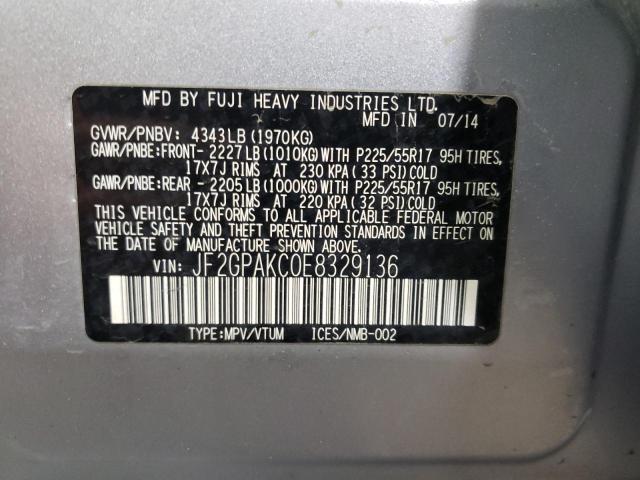 Photo 10 from auction – 2014 SUBARU XV CROSSTR with VIN JF2GPAKC0E8329136