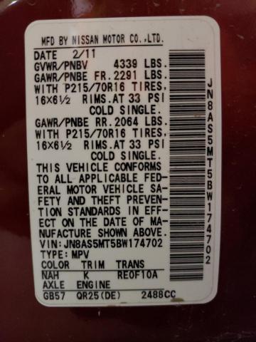 Photo 10 from auction – 2011 NISSAN ROGUE S with VIN JN8AS5MT5BW174702