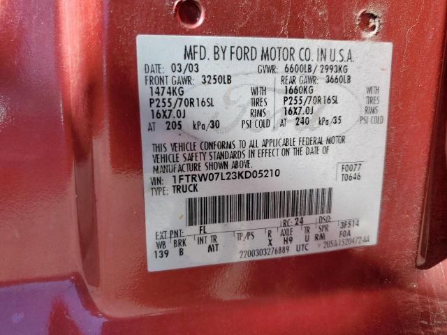 Photo 10 from auction – 2003 FORD F150 SUPER with VIN 1FTRW07L23KD05210