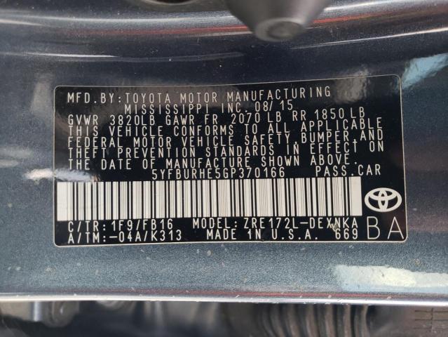 Photo 10 from auction – 2016 TOYOTA COROLLA L with VIN 5YFBURHE5GP370166