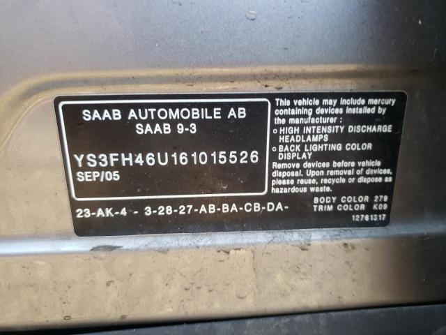 Photo 10 from auction – 2006 SAAB 9-3 AERO with VIN YS3FH46U161015526