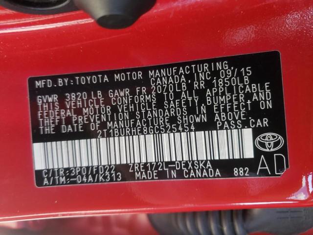 Photo 10 from auction – 2016 TOYOTA COROLLA L with VIN 2T1BURHE8GC525454