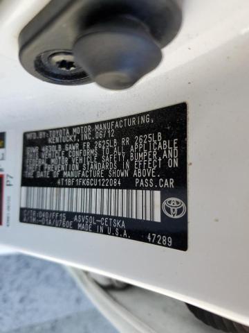 Photo 10 from auction – 2012 TOYOTA CAMRY BASE with VIN 4T1BF1FK6CU122084