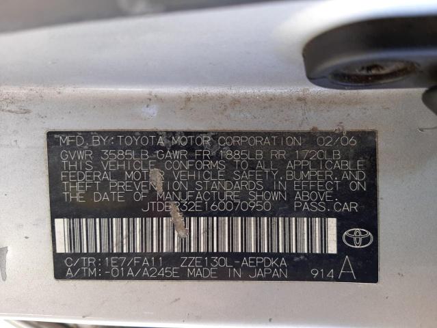 Photo 10 from auction – 2006 TOYOTA COROLLA CE with VIN JTDBR32E160070950