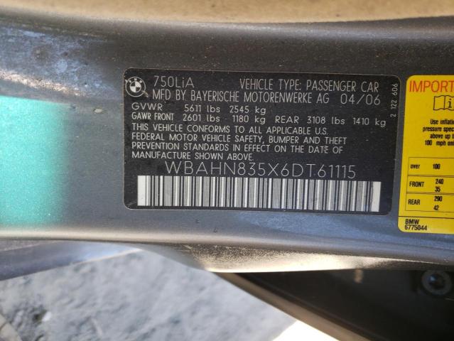 Photo 10 from auction – 2006 BMW 750 LI with VIN WBAHN835X6DT61115