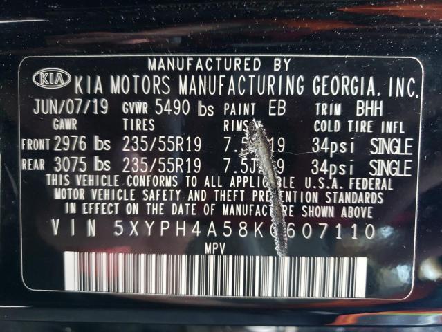 Photo 10 from auction – 2019 KIA SORENTO EX with VIN 5XYPH4A58KG607110