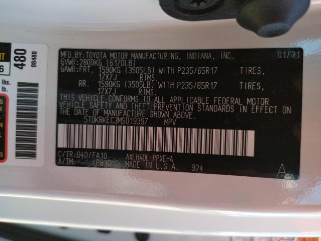 Photo 10 from auction – 2021 TOYOTA SIENNA LE with VIN 5TDKRKEC3MS019397