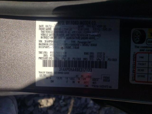 Photo 10 from auction – 2011 FORD FUSION SE with VIN 3FAHP0HA4BR317123