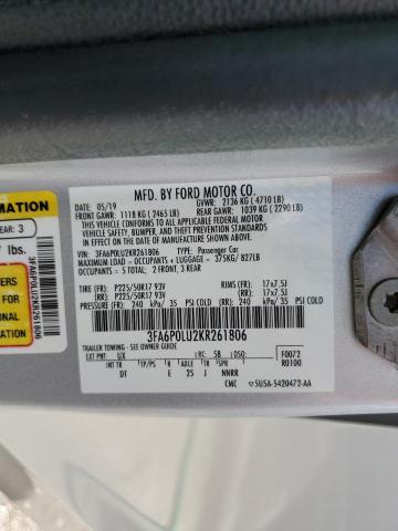 Photo 10 from auction – 2019 FORD FUSION SE with VIN 3FA6P0LU2KR261806