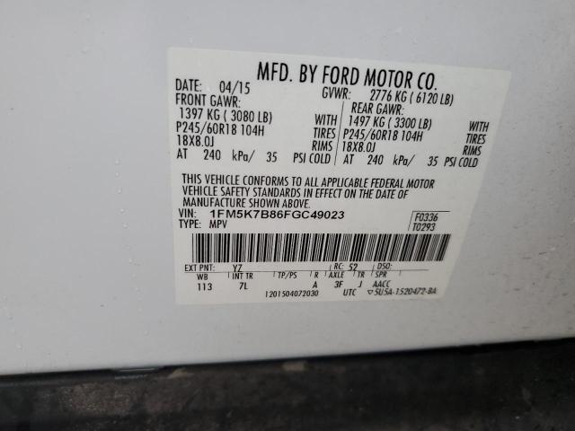 Photo 10 from auction – 2015 FORD EXPLORER with VIN 1FM5K7B86FGC49023