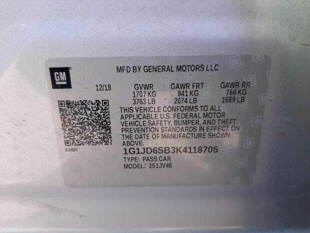 Photo 10 from auction – 2019 CHEVROLET SONIC LT with VIN 1G1JD6SB3K4118705