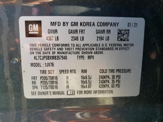 Photo 10 from auction – 2021 CHEVROLET TRAX 1LT with VIN KL7CJPSBXMB357940