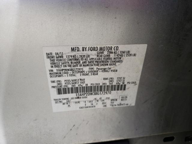 Photo 10 from auction – 2011 FORD TAURUS SE with VIN 1FAHP2DW3BG172970
