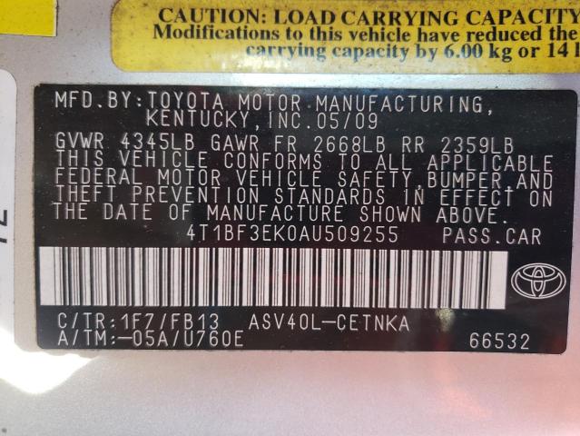 Photo 10 from auction – 2010 TOYOTA CAMRY BASE with VIN 4T1BF3EK0AU509255