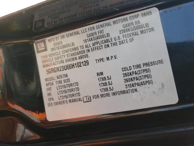 Photo 10 from auction – 2006 HUMMER H2 with VIN 5GRGN23U66H102129