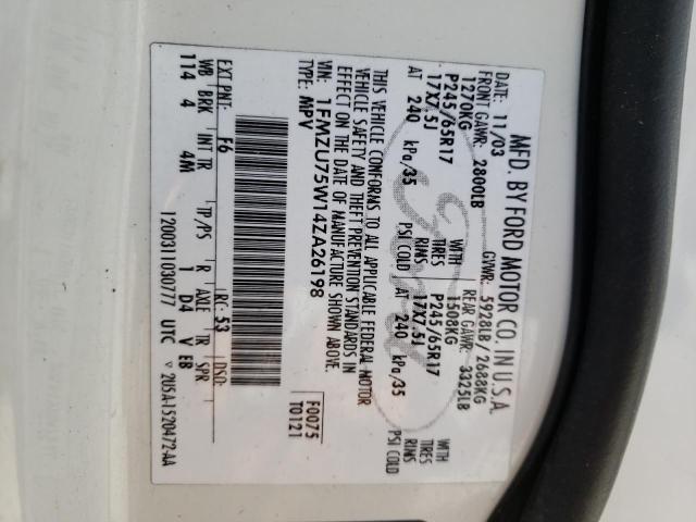 Photo 10 from auction – 2004 FORD EXPLORER L with VIN 1FMZU75W14ZA26198