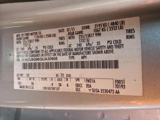 Photo 10 from auction – 2016 FORD ESCAPE SE with VIN 1FMCU9G96GUA30905