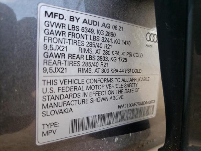 Photo 10 from auction – 2021 AUDI Q7 PREMIUM with VIN WA1LXAF7XMD040873